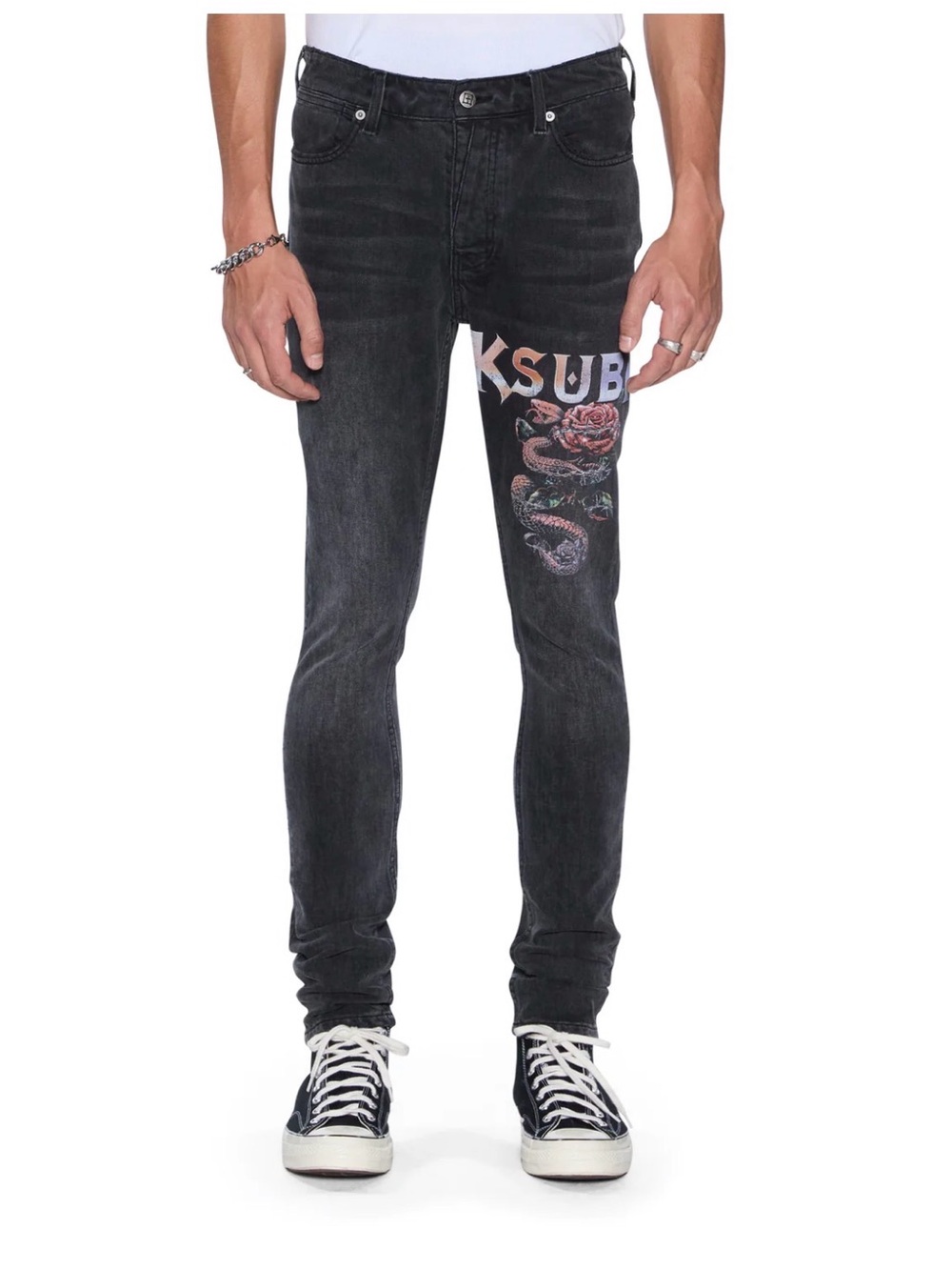 Black Slim Fit Jeans with Graphic Detail